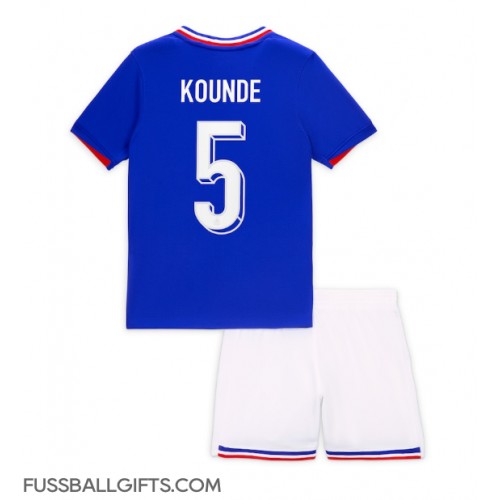 Frankreich Jules Kounde #5 Fußballbekleidung Heimtrikot Kinder EM 2024 Kurzarm (+ kurze hosen)